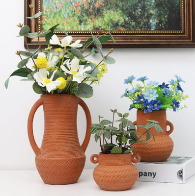 Dekorasi Vasa Bunga Keramik Bermulut lebar Rumah Rustik