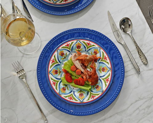 Set Peralatan Makan Melamin, 12 Buah Set Piring untuk 4 Orang, Set Piring dan Mangkuk Peralatan Makan Luar Ruangan, Aman untuk Pencuci Piring Bebas BPA (Re