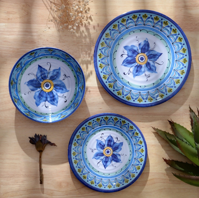 Set Peralatan Makan Melamin, 12 Buah Set Piring dan Mangkuk, Set Peralatan Makan Biru untuk 4 Peralatan Makan Berkemah Mesin Pencuci Piring Aman BPA F