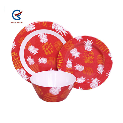 3PCS Red Melamine Dinnerware Set Untuk Camping Indoor Outdoor Use Kitchen